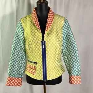 Eva & Claudi Colorful Jacquard Polka Dot Print Zip Front Blazer Jacket
